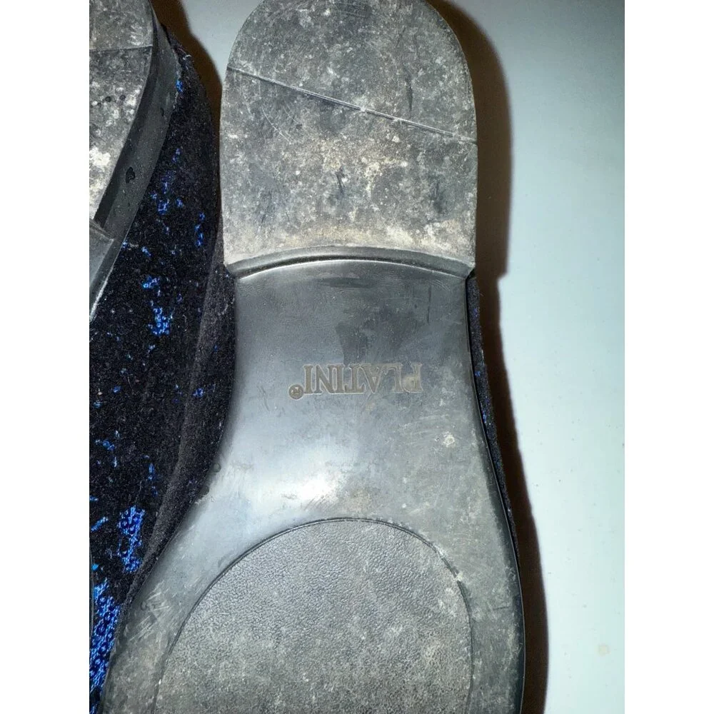 Platini Mens Black & Blue Velvet Loafers Size 8.5